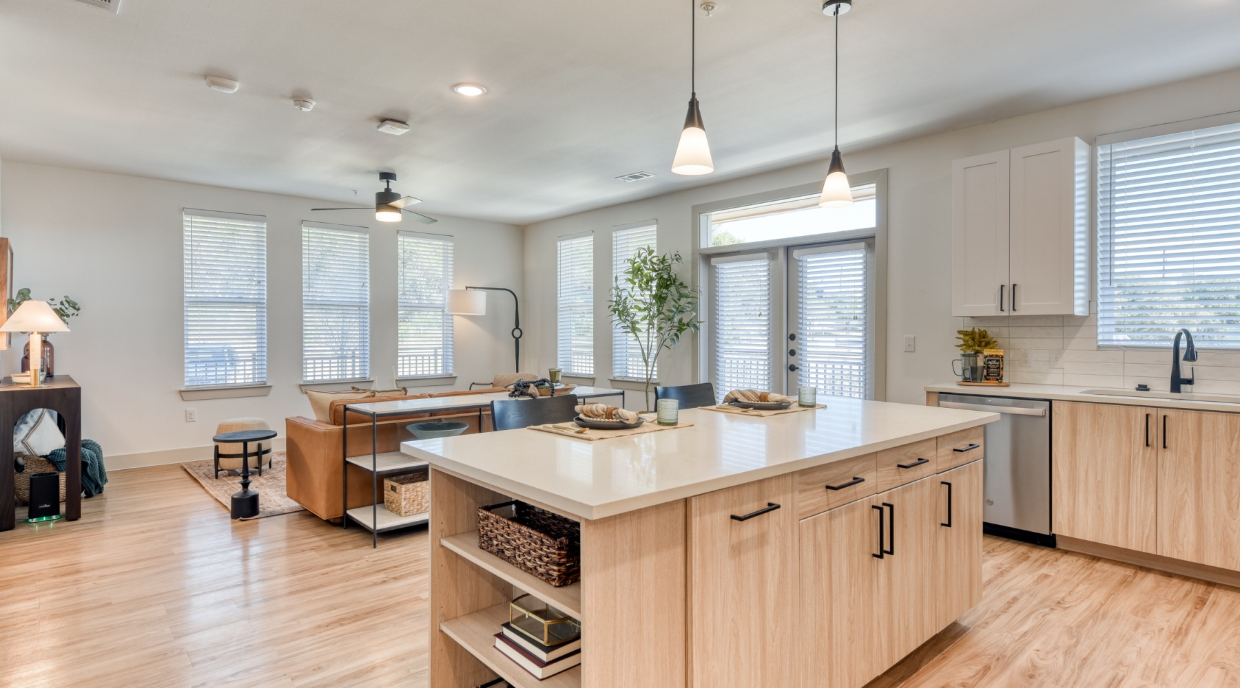 Spacious living open to kitchen